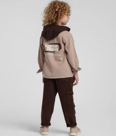 Resim Escabel Erkek Bebek Kapişonlu Baskılı Gömlek 1-5 Yaş Camel 