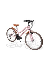 Resim Sarissa Vintage 24" Jant 21 Vites Çelik Kadro V Fren Unisex Şehir Bisikleti Pembe Kahverengi Lastik Pembe 