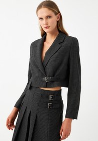 Resim Tokalı Kemerli Blazer Ceket - Siyah / 42 