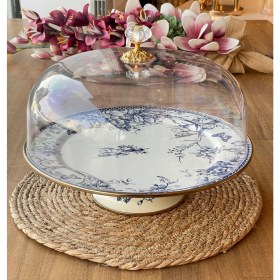 Resim Rossev Blue Emaye Kek Fanusu 