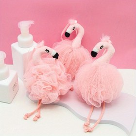 Resim 1 Adet Sevimli Pembe Flamingo Banyo Lufası Kalp Tasarımlı - Duş veya Küvet için Yumuşak Peeling Sünger, Nazik Temizlik için Mat Arka Yüzey, Rahatlatıcı Cilt Bakım Rutini İçin Mükemmel 