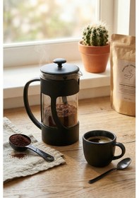 Resim 350 Ml Borosilikat Cam French Press & Siyah Modern Kahve Ve Bitki Çayı Demleme Gereci Siyah 