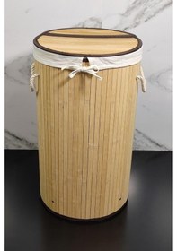 Resim Digithome Yuvarlak Bambu Çamaşır Sepeti Naturel Cl-6001-01 Kahverengi 