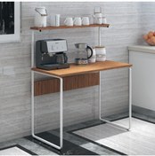 Resim DEHALİMİTED G Masa 100x50 Metal Iskeletli Parlak Bambu Yüzey Kahve-çay Mutfak Masası 