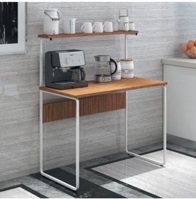 Resim DEHALİMİTED G Masa 100x50 Metal Iskeletli Parlak Bambu Yüzey Kahve-çay Mutfak Masası 