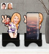 Resim Bk Gift Kişiye Özel Sevgililer Karikatürlü Ahşap Biblo Telefon Standı-30 