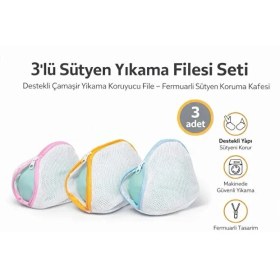 Resim 3 Adet Lüx Air Sütyen Yıkama Filesi I İç Çamaşırı Yıkama Filesi Bütün Sütyenlere Uyumlu Beyaz 