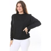 Resim Kadın Büyük Beden Siyah Omuz Detaylı Ön Baskılı Sweatshirt 65n38050-siyah Siyah 