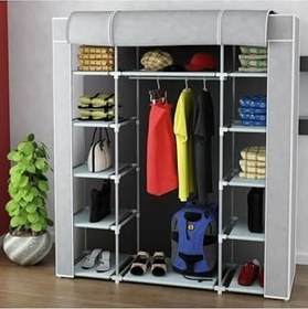 Resim Çift Yandan Raflı Bez Dolap Gri 