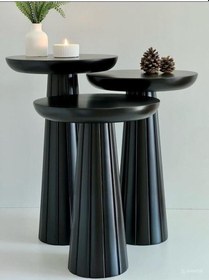 Resim Simillo Wood Wooden Siyah Ahşap 3 Lü Set Fitilli Mantar Yan Sehpa Modern Siyah Renk Fiskos Siyah 