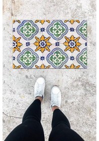 Resim Dijital Baskı Yeşil Çini Desen Kapı Önü Paspası K-1064 