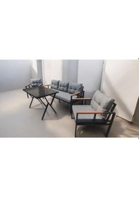 Resim Pimango Pi Elize Bahçe Balkon Mobilyası Gri 3+1+1 Ve Perla Masa Gri 