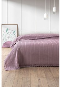 Resim Dantelli Tek Kişilik Waffle Pike- %100 Pamuk Petekli Pike-160x230 Cm-lila Lıla Lila 