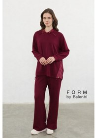 Resim Balenbi Oversize Garni Detaylı Modal Tesettür Kapüşonlu Kadın Takım 1199 - Form Serisi Bordo 