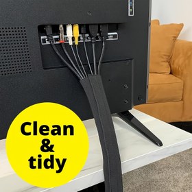 Resim Temiz ve Düzenli Kablo Düzenleyici Kılıfı - Televizyon, Bilgisayar ve Elektronik için Neopren Kablo Yönetim Sistemi - Temiz ve Düzenli Kurulum için Siyah Tel Tutucu, Dağınıklık Azaltma | Şık Görünüm | Esnek Malzeme 