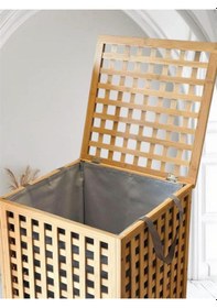 Resim Bambu Kapaklı Kirli Çamaşır Sepeti Banyo Düzenleyici Modern Şık Tasarım Organizer Gri 