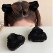 Resim 2 Adet Sevimli Peluş Kedi Kulaklı Saç Tokası - Yumuşak Kabartmalı Küpeler, Kadınlar İçin Küçük Siyah Noel Aksesuarları, At Kuyruğu ve Topuzlar için Tatlı Saç Tokaları, Şirin Tasarım, Oyuncu Dokusu, Kawaii Tutkunlarına Özel 