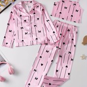 Resim 3'lü Kız Çocukları Sevgililer Günü Pijama Takımı - Sevimli Kalp & Fiyonk Deseni, Uzun Kollu Yaka Üst, Uygun Pantolon & Kolsuz Üst - Yumuşak Polyester, Esnemez Kumaş İlkbahar/Yaz/Sonbahar için, Kız Çocukları Uyku Giyimi Seti|Oynak Tasarım|Düz Dokulu, Kız Pijama Seti 