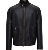 Resim James Men's Black Stand Collar Leather Jacket Derimod