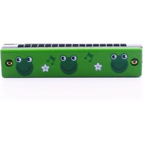 Resim 1 Adet Ahşap Mızıka 16 Delikli Çift Sıralı Yeşil Desenli Çocuk Mızıka 