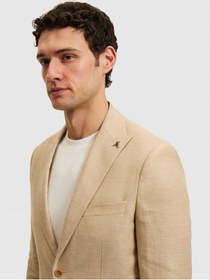Resim Cacharel Bej Slim Fit Yün Keten Karışımlı Mikro Desen Kırlangıç Yaka Ceket 