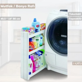 Resim Jet’s Home 3 Katlı Beyaz Mutfak Rafı Tekerlekli Organizer Dar Banyo Düzenleyici 