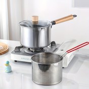 Resim Çok Amaçlı Paslanmaz Çelik Tencere ve Cam Kapaklı Set (20cm/7.87in), Japon Balık & Patates Kızartma Tavası, Süzgeç Delikli, Yapışmaz Sap, Cam Kapağı ve Kızartma Sepeti Dahil, Süt Tenceresi - Kızartma, Çorba, Makarna, Noodle, Buharda Pişirme için Mükemmel - İndüksiyon Ocakları ve Gaz Sobaları ile Uyumlu 