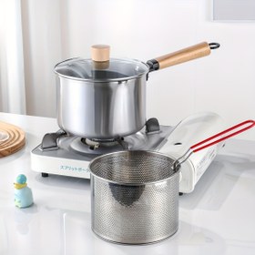 Resim Çok Amaçlı Paslanmaz Çelik Tencere ve Cam Kapaklı Set (20cm/7.87in), Japon Balık & Patates Kızartma Tavası, Süzgeç Delikli, Yapışmaz Sap, Cam Kapağı ve Kızartma Sepeti Dahil, Süt Tenceresi - Kızartma, Çorba, Makarna, Noodle, Buharda Pişirme için Mükemmel - İndüksiyon Ocakları ve Gaz Sobaları ile Uyumlu 