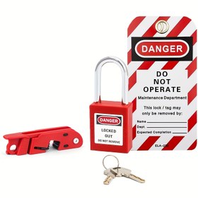 Resim OSHA Uyumlu Kırmızı Elektrik Kutusu Kilitleme Etiketi Kiti - Dayanıklı Plastik, "Tehlike - İşlemeyeceğiz" İşareti ile Kilit, Güvenli Bakım ve Güvenlik Uyum için Anahtar Dahil, Bakım Güvenliği | Uyarı İşareti | Güvenli Kilitleme 