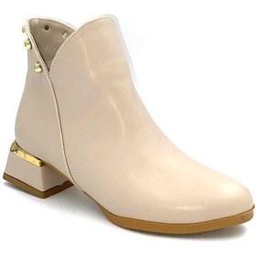 Resim Beyaz Tenni Trok Detaylı Alçak Topuklu Fermuarlı Kısa Kadın Bot Bej Bej 