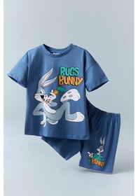 Resim DeFacto Erkek Bebek Looney Tunes 2'li Takım Kısa Kollu Tişört Şort E7693A525SMBE364 Mavi 
