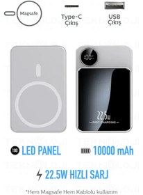 Resim teknotrust Magsafe Powerbank 10.000 mAh 22.5 Watt Hızlı Şarj Kablosuz Taşınabilir Iphone/Samsung Uyumlu 