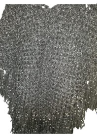 Resim El Örgüsü Etnik Otantik Gri Kırçıllı Simli Panço Gri 