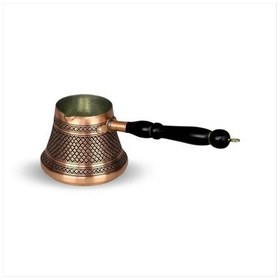 Resim Ahşap Sap Keski İşleme Bakır Cezve 5 Fincanlık 