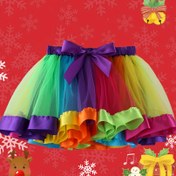 Resim Kızlar Bow Rainbow Renk Blok Tül Tutu Etek Doğum Günü Partisi Bale Dans Performansı Prenses Kostümü Çocuk Giysileri 