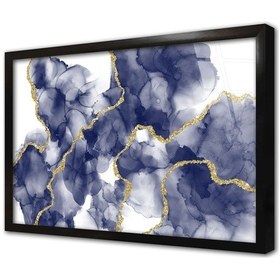 Resim Altın Detaylı Lacivert Soyut Çerçeveli Cam Tablo-173500 