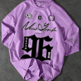 Resim 1 adet Erkek Sokak Giyimi Grafikli Tişört - Geniş Kesim, %100 Polyester, Cesur "New York" Yazısı, Yazlık Günlük Kıyafet, Makinede Yıkanabilir, Pembe 
