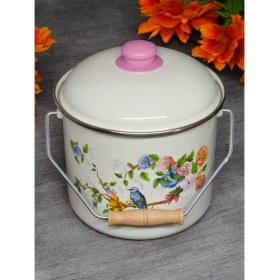 Resim Emaye Bakraç Yoğurt Tenceresi Bakliyat Saklama Tenceresi Patates Soğan Kovası 24 cm 10,20 Litre 