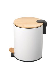 Resim Bambu Kapaklı Pedallı Metal Çöp Kovası - 5 Lt. - Beyaz Beyaz 