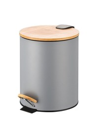 Resim Bambu Kapaklı Pedallı Metal Çöp Kovası - 5 Lt. - Gri Gri 