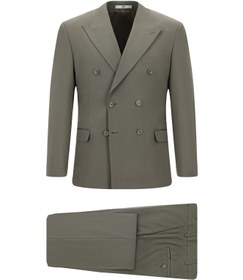 Resim Koyu Haki 7 Drop Slim Fit Dar Kesim Pamuklu Lyocell Kruvaze Takım Elbise - 7 Drop Slim Fit / Koyu Haki / 58 