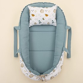 Resim Babynest ve Yastık - Çift Taraflı - Petrol Mavisi Petek - Zoo 