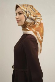 Resim Armine Klasik Desenli Saf İpek Sura Eşarp 9315d 01 Camel 