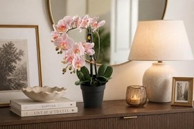 Resim Yapay Orkide Çiçeği, 65 cm, Açık Pembe, Saksılı Dekoratif Ev Aksesuarı 