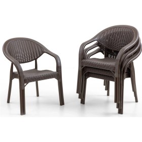 Resim Bamboo 4'lü Rattan Sandalye Kahve Kahve 