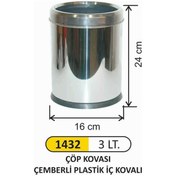 Resim Ofis Tipi 3 Litre Çöp Kovası Paslanmaz Çemberli Çelik 