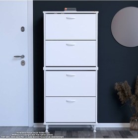 Resim Modilayn Umay' 2 Li Antre Hol 72 X 160 X 25, 5 Cm Lik 4 Düşer Kapak 8 Göz Bölmeli Ayakkabılık Beyaz 