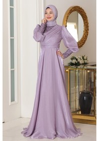 Resim Raika Moda Omuz Ve Kol Detaylı Yağmur Tesettür Büyük Abiye Lila 