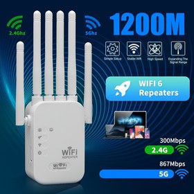 Resim AB Standartı - Wi-Fi Sinyal Yankılayıcı, Ev Ağ Geliştirici, WIFI6 Sistemi Desteği - Yüksek Hızlı Çift Bant, 2.4GHz ve 5GHz Çift Bant Desteği, Tak ve Çalıştır, 6 Anten Sistemi, Ev İçinde Kararlı Kapsama, Kolay WiFi Genişletme, Ofis, Kütüphane İçin Uygun 