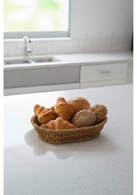 Resim Rattan Piknik Hasır Ekmek Sepeti Meyve Sebze Sepeti Plastik Örme Küçük Ahşap 